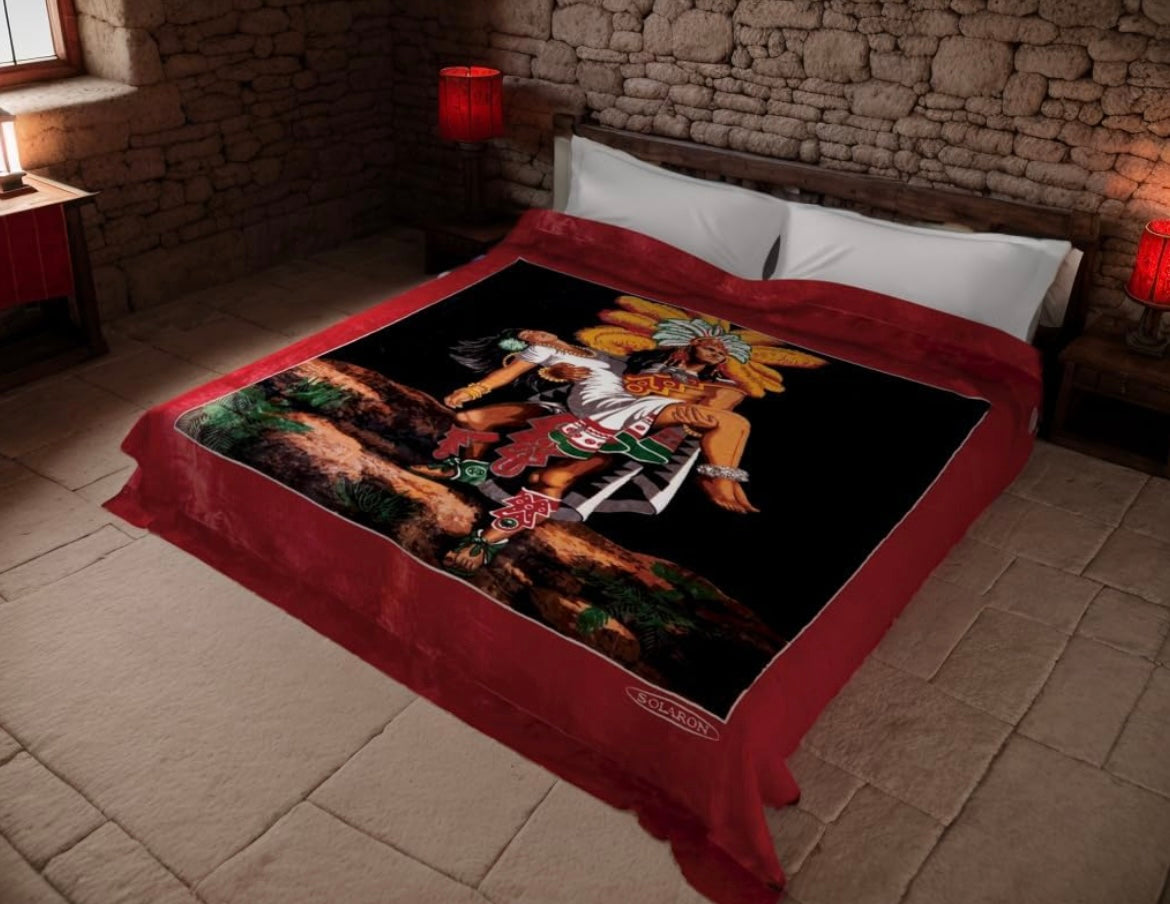 Red Aztec plush soft faux mink Korean blanket