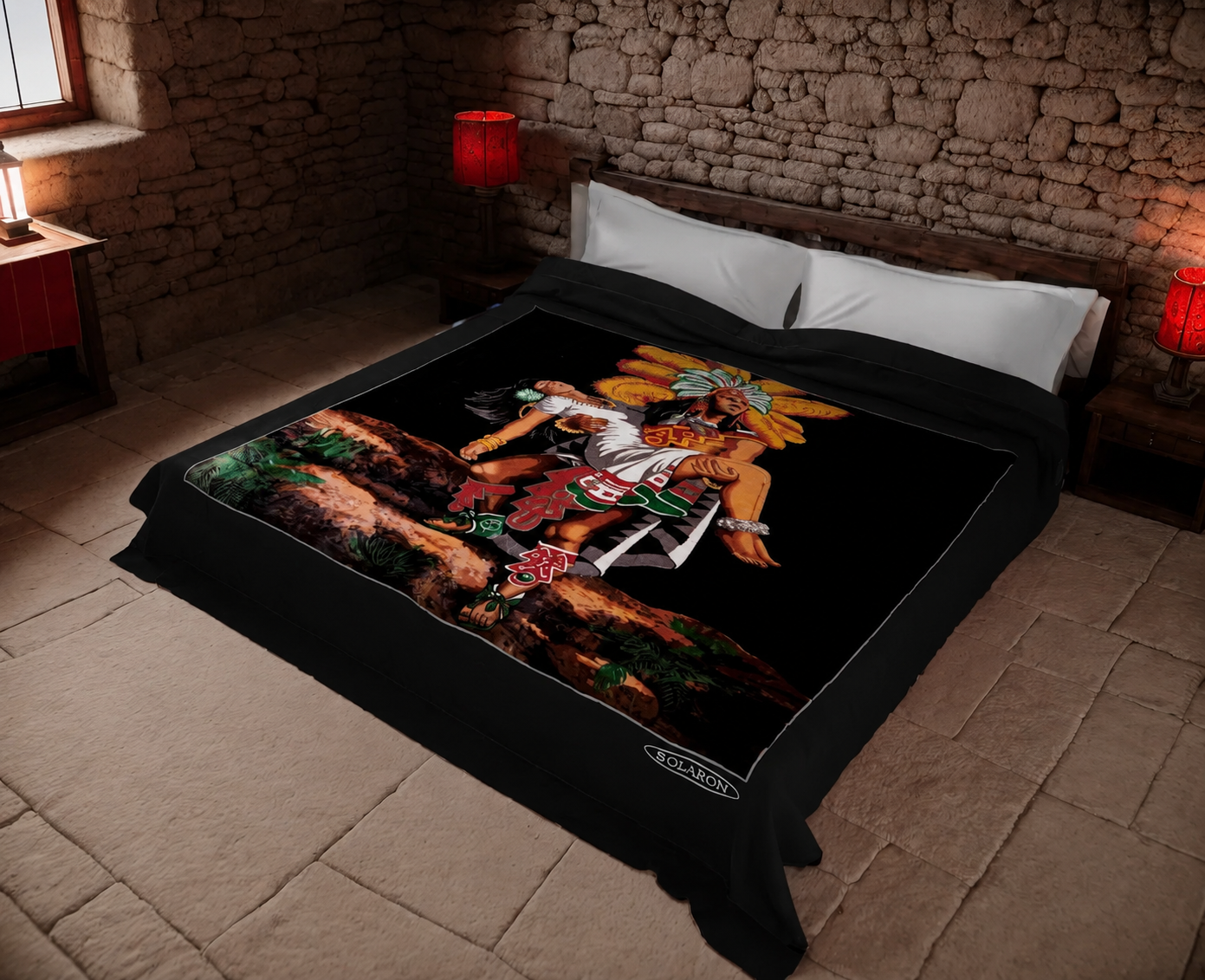 Aztec warrior faux mink Korean plush heavy blanket