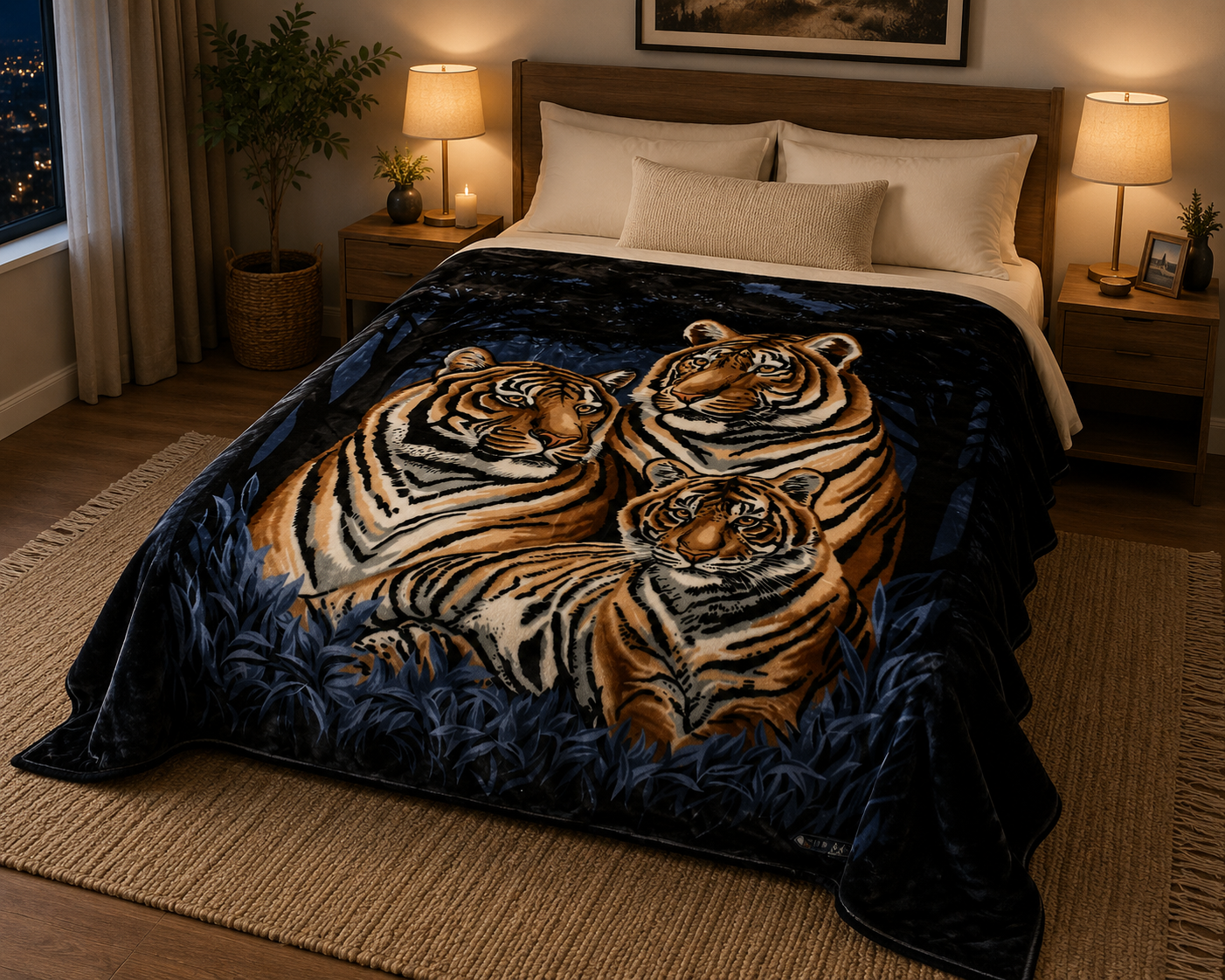 3 tiger heavy duty faux mink Mexican blanket
