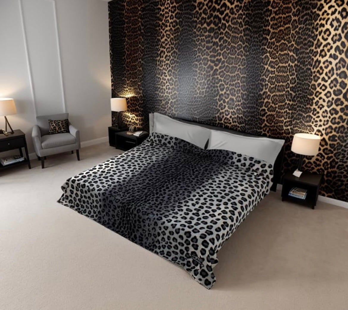 Black leopard faux mink Korean plush heavy duty blanket