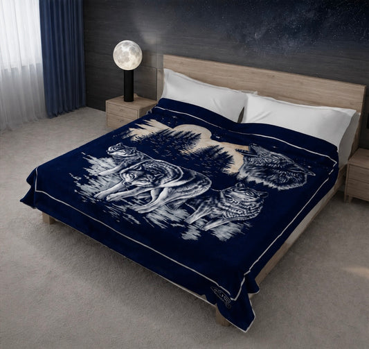 Navy wolf Korean faux mink plush blanket