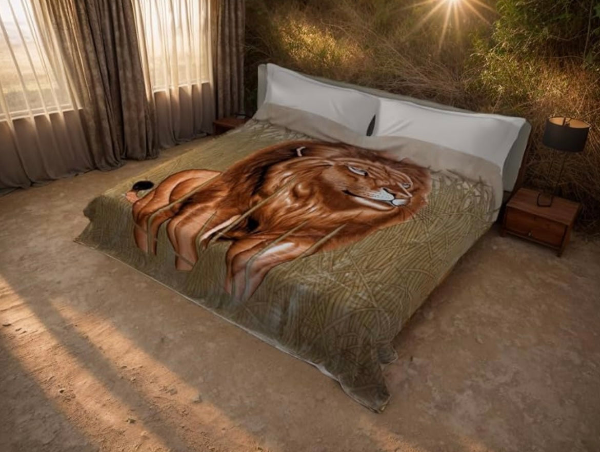 Lion heavy duty Korean faux mink plush blanket